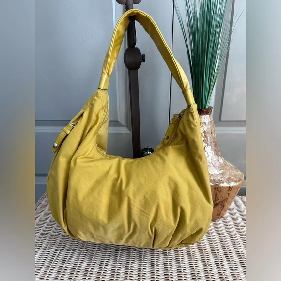 Hobo shoulder bag in nylon and leather, hobo slouchy purse cotton purse everyday - Picture 1 of 8